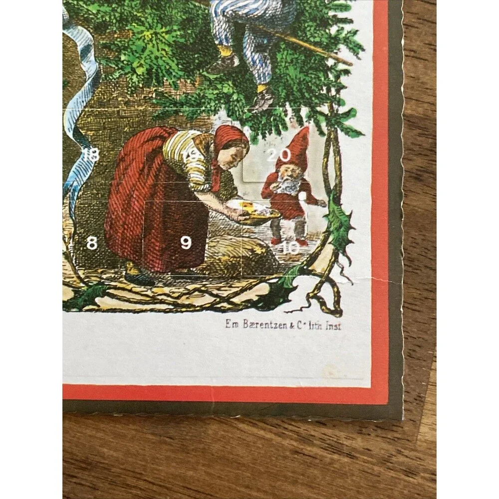 Vintage Christmas Advent Calendar w Elves Cherub Baby Jesus DANSKE BILLEDER # 40